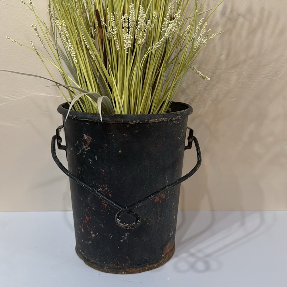 Antique Country Well Bucket Rusty Metal Pail Distressed Patina Farmhouse Planter